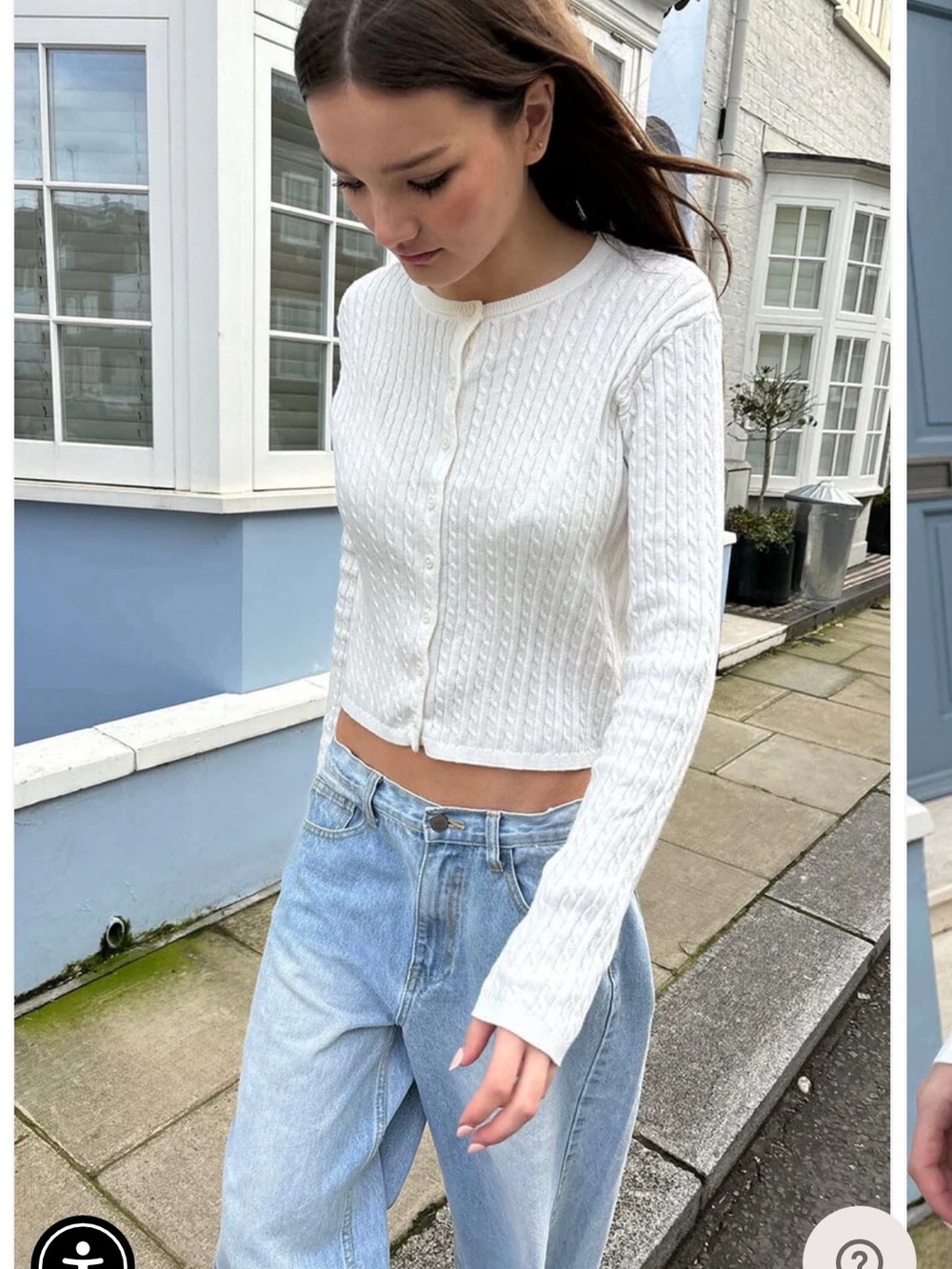 Brandy Melville White Cable-Knit Button Cardigan